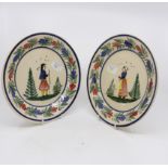 A pair of Quimper decorative plates initialled HB verso (2)