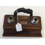 WW1 Trench Art wooden desk set comprising two shell fuses converted into inkwells,