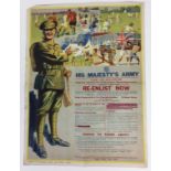 1919 British Army colour recruitment poster entitled "His Majesty's Army Re-Enlist Now".