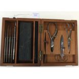 WW1 British Surgeons cased set of surgical instruments. Each item maker marked "MAW".