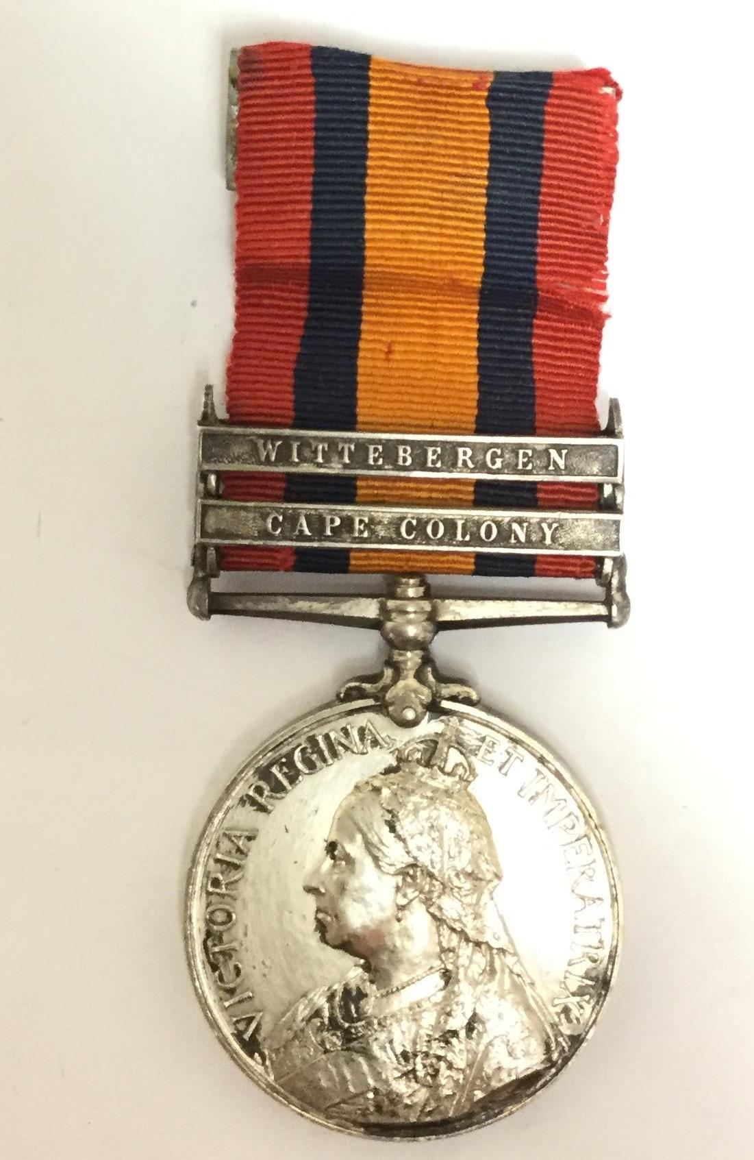 Queen South Africa medal with Wittebergen and Cape Colony Clasps Renamed to 3243 Clp W C Harding, S.