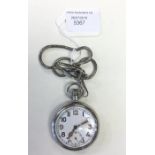 WW2 British GSTP pocket watch. White enamel dial marked "Swiss Made" with Arabic numerals.