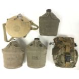 WW2 US Army Canteen collection: 1918 dated metal top canteen by "LF & C" in a 1942 dated cover