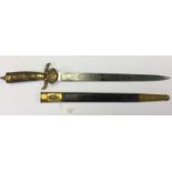 Hunting Cutlass with single edged 41cm long blade with etched decoration to both sides of the blade