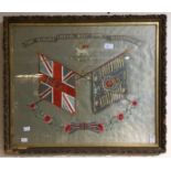 WW1 British hand embroidered silk sweetheart embroidery with wire bullion detail showing Regimental