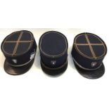 A collection of three French Police Kepi's, a Spanish Ibiza Police grey peaked cap,