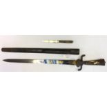 19th Century German Hunting Sword with blued and gilded panel to both sides of the 46cm long blade