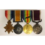 WW1 British 1914-15 Star, War Medal, Victory Medal with MiD Oakleaf,