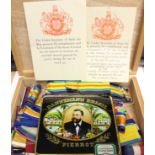 Box of medal ribbons including original WW1 British War Medal and Victory Medal ribbons,