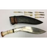 Private purchase Nepalese Kukri knife with 31.5 cm blade. No markings. Ivory and wooden grip.