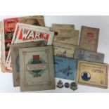 WW2 British Paperwork and cap badge collection: Six cigarette card albums,