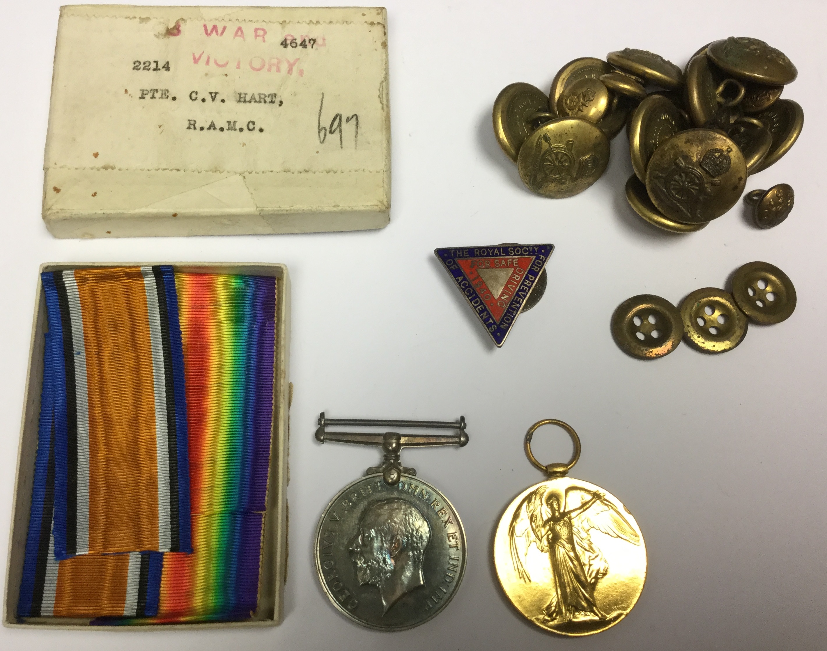 WW1 British War and Victory Medals to 2214 Pte CV Hart, RAMC. - Image 2 of 3