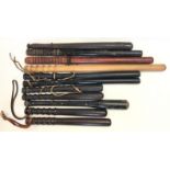 A large collection of 18 Police Night Sticks and Truncheons including one painted "VR" example,