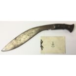 WW1 British Indian Army issue Kukri Knife. 33cm blade with Indian Army Broad Arrow and I marking.