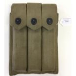 WW2 USMC Webbing Thompson SMG three pocket ammo pouch maker marked and dated "R.M. Co.