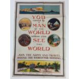 1919 British Army colour recruitment poster entitled "You can be a Man of the World until you see