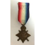 WW1 British 1914 Mons Star. Partly erased, but readable as 1114 Pte....R.War.R.