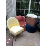 A Lloyd Loom Linen Wicker Basket; three other dressing table chairs (4)