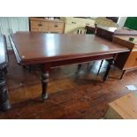 A Victorian mahogany dining table, raised on turned legs, 75cm high, 185cm wide, 98cm deep
