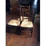 Three 19th Century Oak Rush seated Dining chairs. (3)