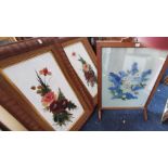 A pair of floral paintings on opaque (milk glass) circa late 19th Century, signed W. Cole Along with