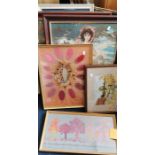 20th century tapestries, woodwork and needlework pictures, all framed (11)