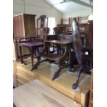 A collection of furniture, comprising sofa table, tilt top tripod table, a set of steps, side table,