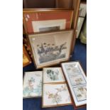 Three Chinese watercolours of landscape scene, quails and other birds, a mounted set of three