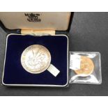 Prince of Wales Investiture medals 1969 Silver 44mm cased with a Bronze Gilt Medal 33mm. (2).