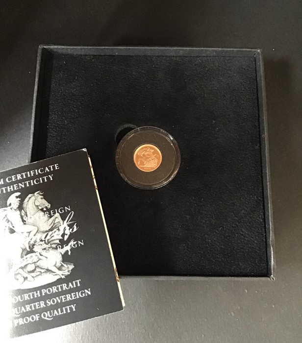 Quarter Sovereign Gold Proof 2013 in a presentation box with certificate. London mint office.