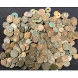 Bag of older Copper & Bronze UK/World Coins includes George III Cartwheel.