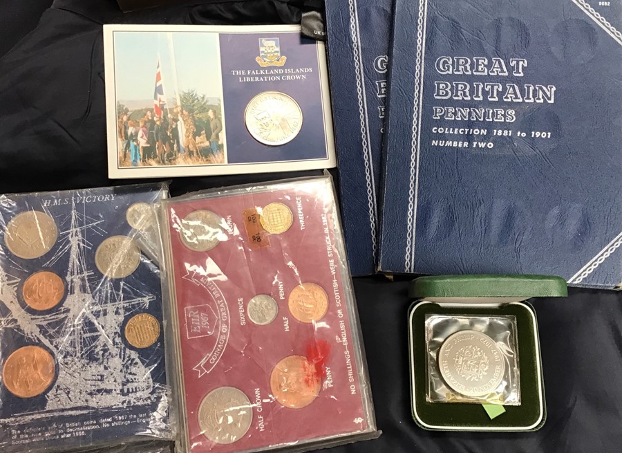 A Box of Coins, Including Silver Proof Crowns 1972 x 2, Proof 50 pence 1973 x 2, Whitman Folders,