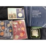 A Box of Coins, Including Silver Proof Crowns 1972 x 2, Proof 50 pence 1973 x 2, Whitman Folders,