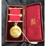 A Silver Gilt Masonic medallion Complete in Box.