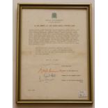 Letter addressed to "The Grapes" charity parachute team, June 1985, signed by Margaret Thatcher (