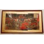 Two Japanese ukiyo-e colour woodblock prints, panoramic, each picture formed of three conjoined