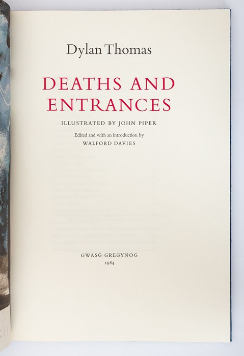 Gregynog Press. Thomas, Dylan. Deaths and Entrances, illustrated by John Piper, edited with