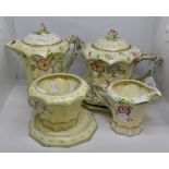 Beswick part teaset, with rose floral detail including teapot, sugar basin, hot water pot, stand,