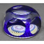 Whitefriars window cut paperweight single cane set, concentric rings, blue cased P2.