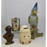 Assorted ceramic pieces including; Sylvac egg separator pot, Charles Dickens bust model,