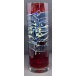 Whitefriars Peter Wheeler studio vase, ruby with kingfisher overlay,