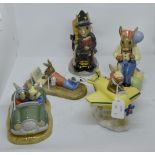 Royal Doulton Bunnykins figures including Chocsaway Bunny, Partytime Bunny, Online Bunnykin,