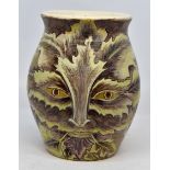 Studio pottery vase, painted design green man and fairy, signed P.
