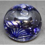 Whitefriars Bubble and Bluetrail paperweight. Trial, never went into production.