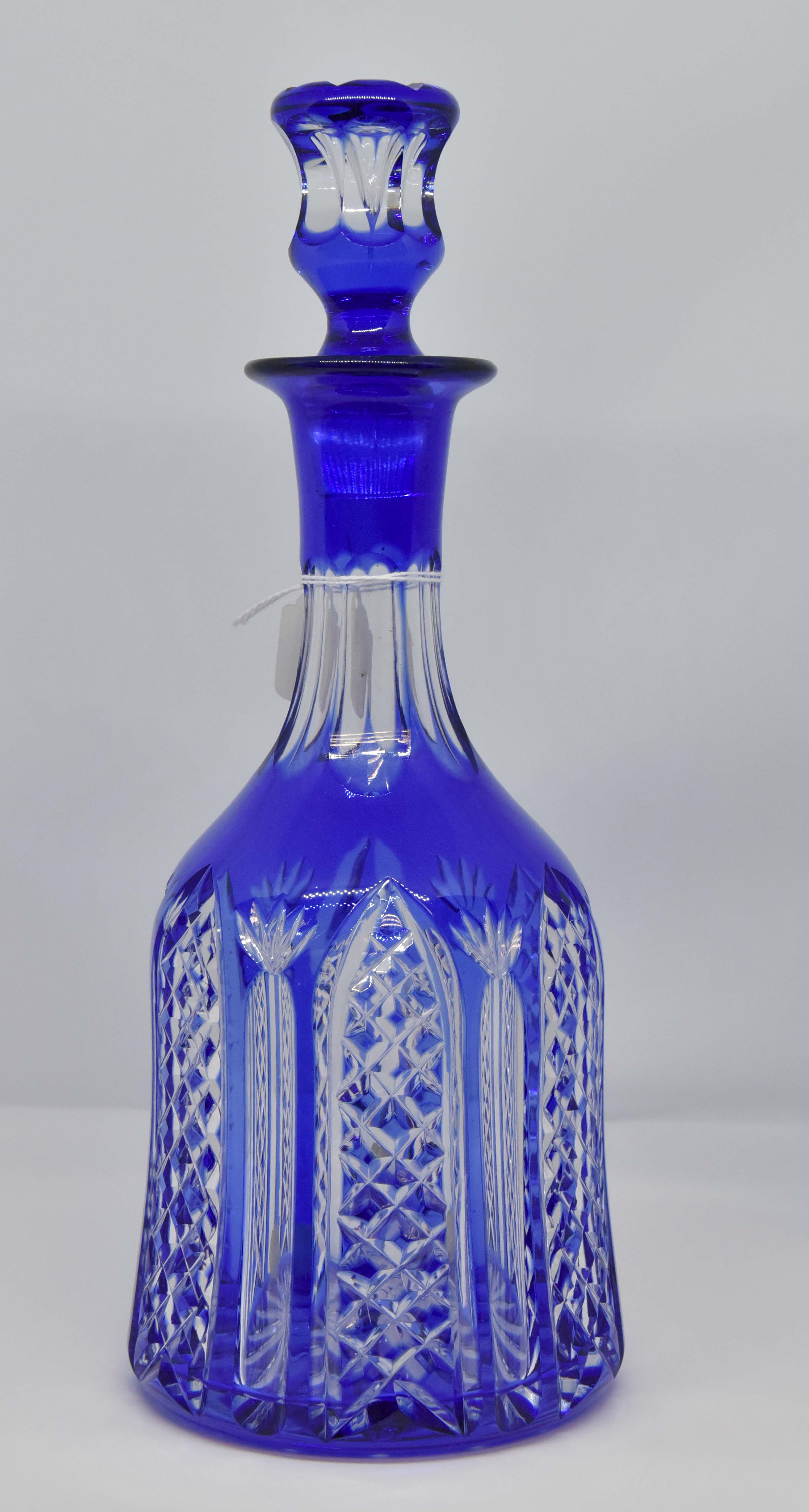 Whitefriars cased decanter, blue and white, Bohemian style. One off item.