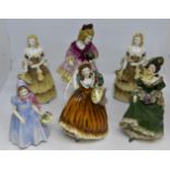 Coalport lady figurines including; two Rosalinda, Breeze, Judith Ann, Royal Doulton Wendy,
