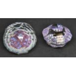 Whitefriars Lace Twist and florettes facet cut paperweight, chips to glass 1977 date cane,