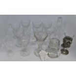A collection of glass ware to include; 19th Century baluster wine glass,