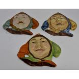 Three Jester Face wall plaques, early 20th Century,