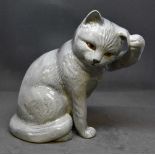 Beswick British Blue Cat, lead grey, seated, scratching ear and designed by Albert Hallam,